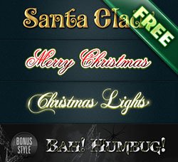 PS图层样式：Five Christmas text styles